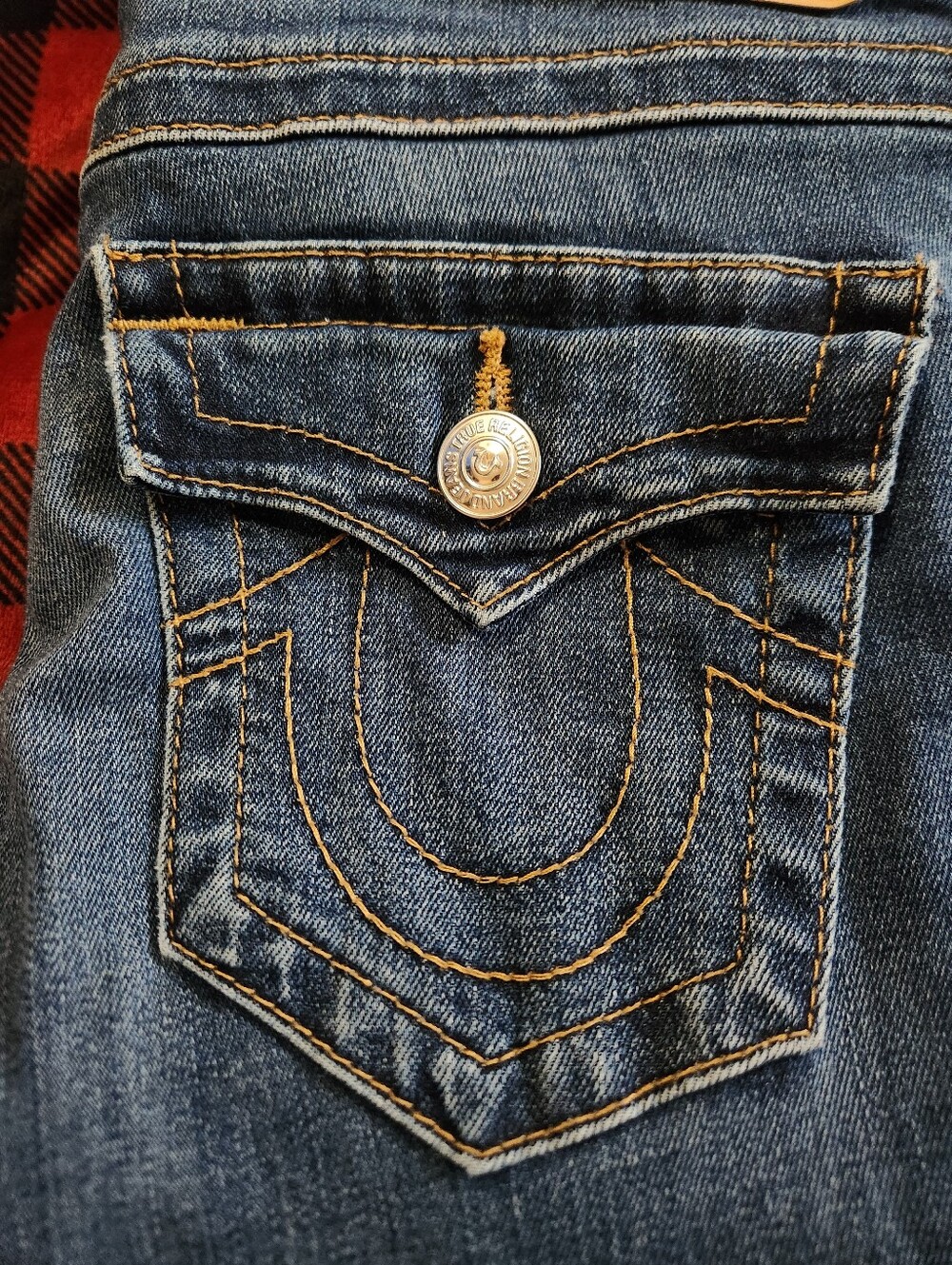 True Religion Super Skinny Flap Frayed Ankle Jeans Medium Wash 27 EUC - Picture 10 of 12